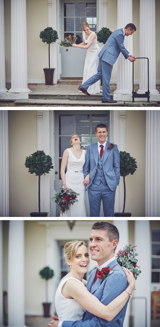 bride and groom portrait photography at relaxed autumn wedding at Rockbeare Manor Devon