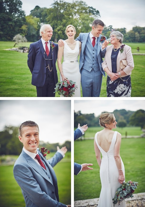 bride and groom portrait photography at relaxed autumn wedding at Rockbeare Manor Devon