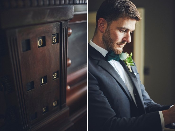 groom getting ready at covid wedding at Rockbeare manor in Devon