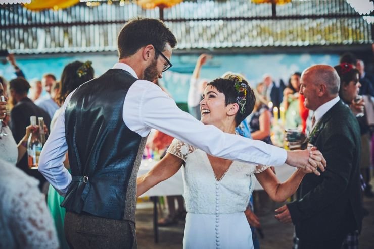 wedding couples crazy first dance at West Town Farm