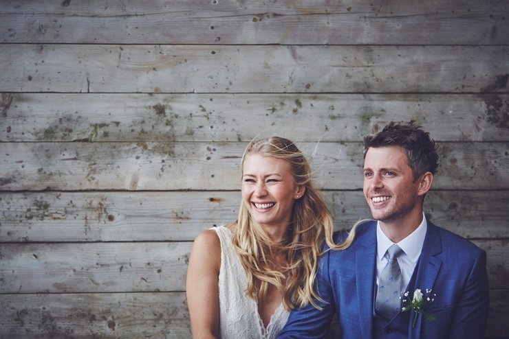 relaxed wedding portraits at eco wedding at East Soar Farm in Devon
