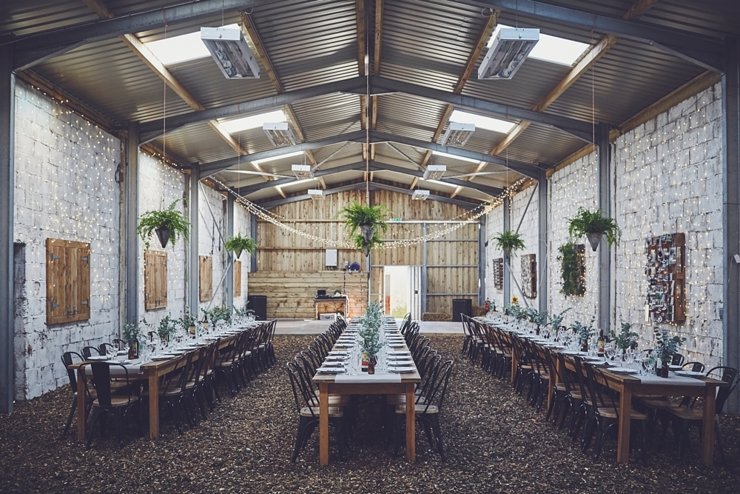 industrial table scape at rustic eco wedding at East Soar in devon