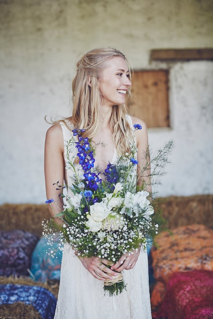 natural wedding photo of happy guest at eco wedding at East Soar Farm in Devon